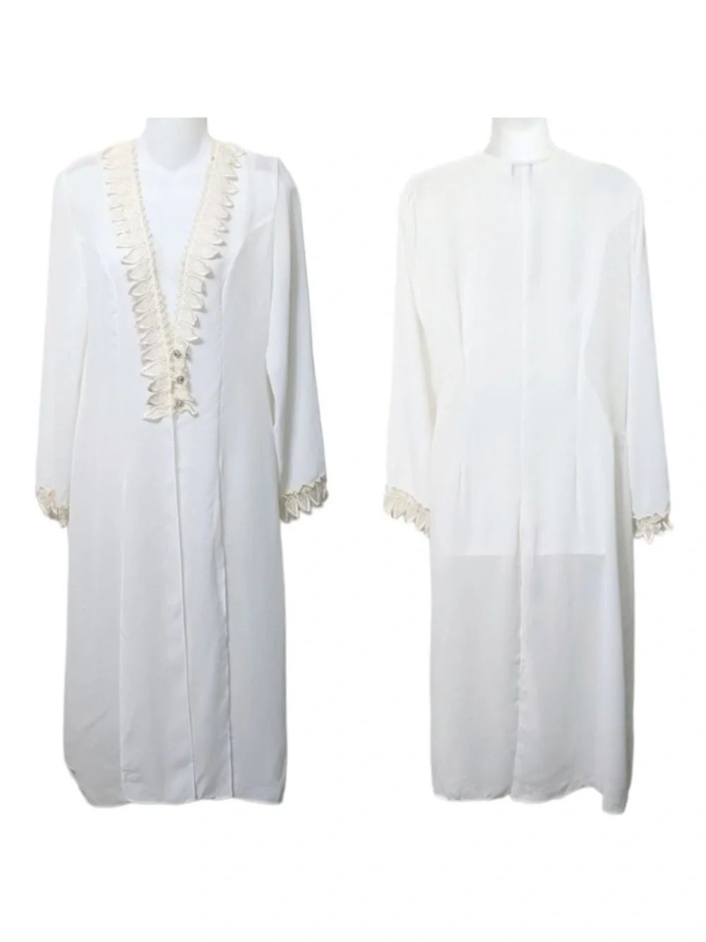 VINTAGE Kitty Bridal Lace Trim Sheer Chiffon Robe M